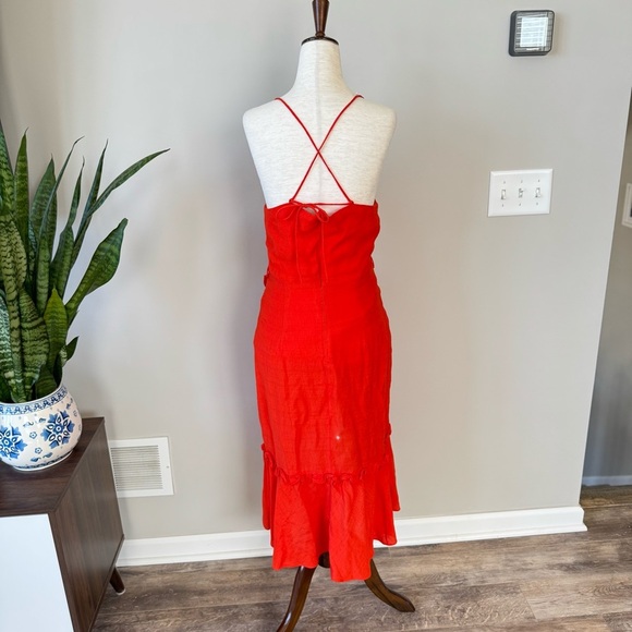 Bardot Zoe Ruffle Faux Wrap Ruffle Trim Dress - Orange - Picture 10 of 11